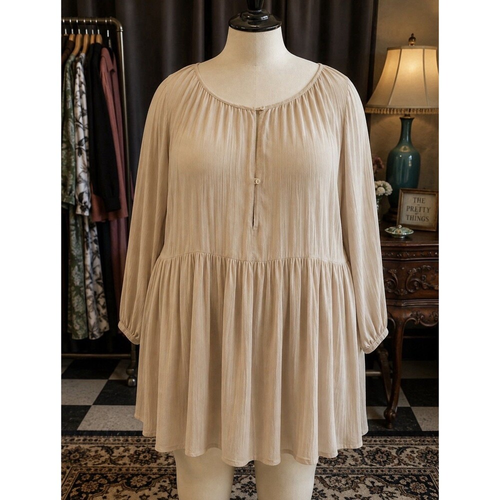 Ashley Stewart Size 26 Women’s Peasant Tunic Sheer Tan 48” Bust 34” Length